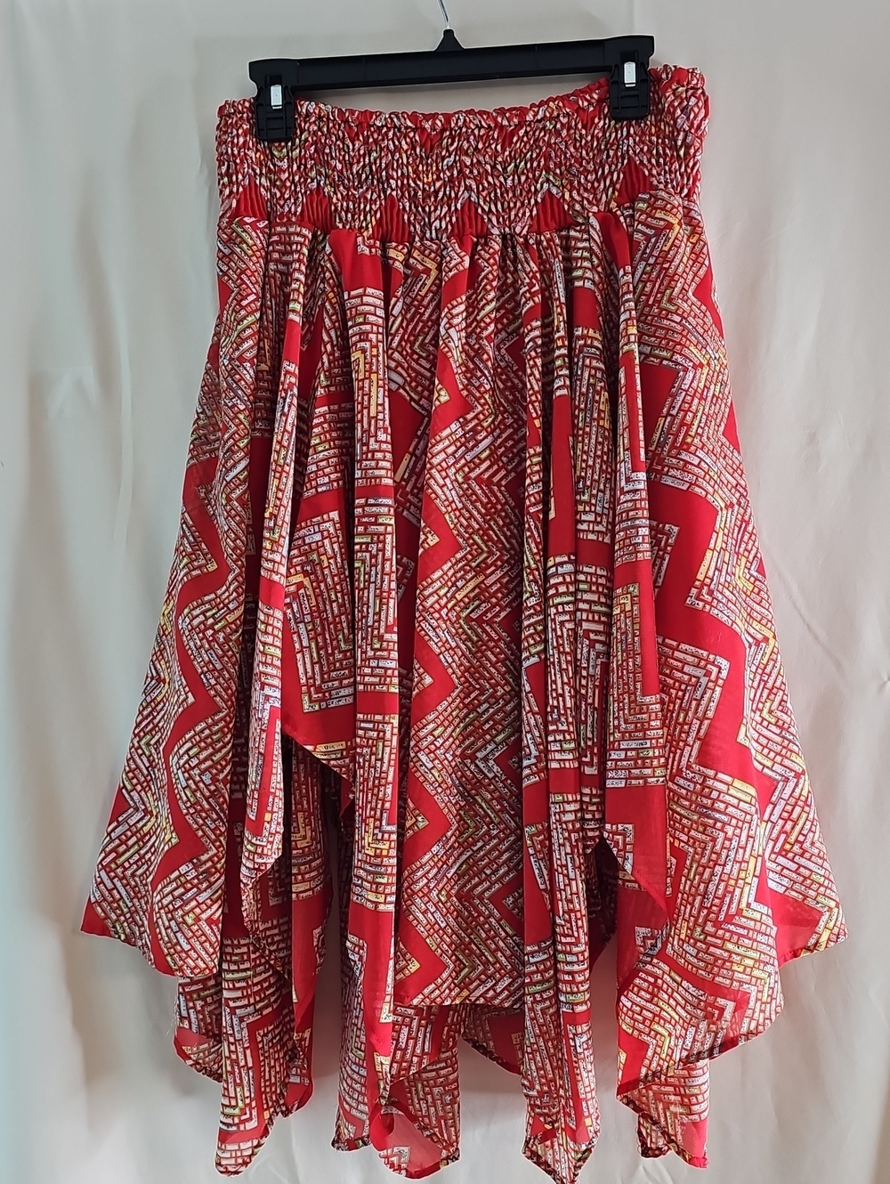 Magic Orange Geometric Asymmetrical Smocked Waist Skirt